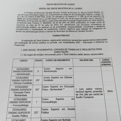 Inscrições abertas para estágio remunerado na Rede Municipal de Ensino